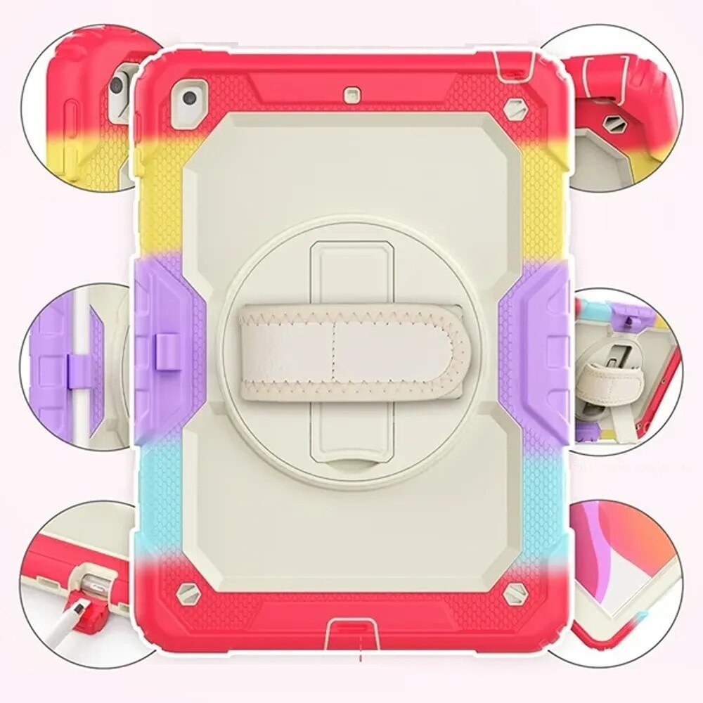 Husa pentru iPad 10.2" cu suport si curea, trei straturi, protectie completa, colorata