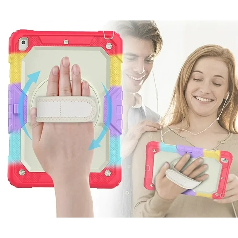 Husa pentru iPad 10.2" cu suport si curea, trei straturi, protectie completa, colorata