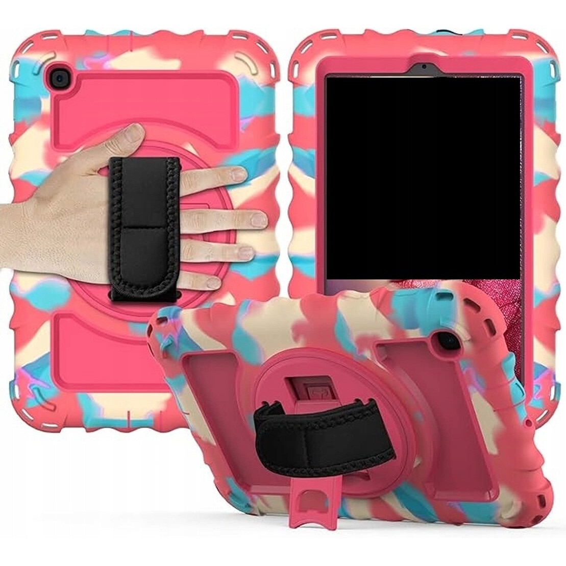 Husa tableta cu suport si curea, roz, pentru Samsung Galaxy Tab 8.0", constructie tripla, protectie completa