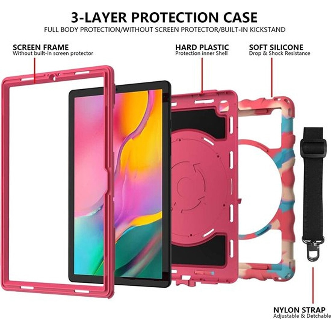 Husa tableta cu suport si curea, roz, pentru Samsung Galaxy Tab 8.0", constructie tripla, protectie completa
