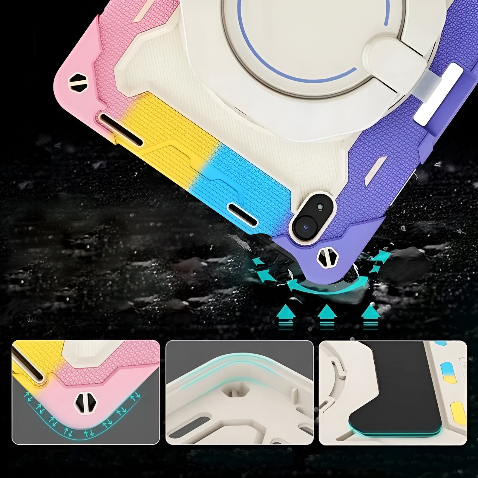 Husa pentru iPad Pro 12.9 inch, Multicolor, cu suport, 2018/2020/2021