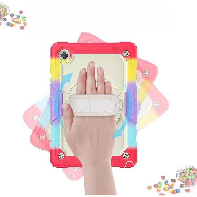 Husa tableta, pentru iPad Air 5/4 si Pro 11, 3 straturi, suport rotativ, curea reglabila, multicolor