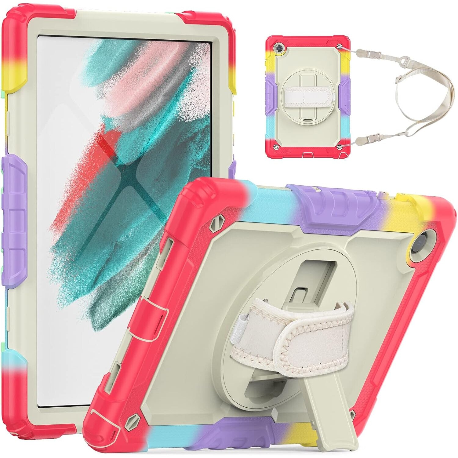 Husa tableta, pentru iPad Air 5/4 si Pro 11, 3 straturi, suport rotativ, curea reglabila, multicolor