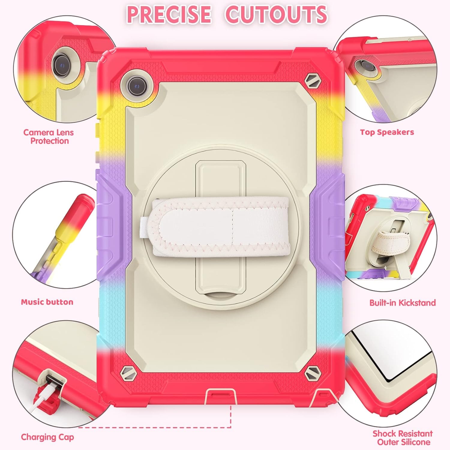 Husa tableta, pentru iPad Air 5/4 si Pro 11, 3 straturi, suport rotativ, curea reglabila, multicolor