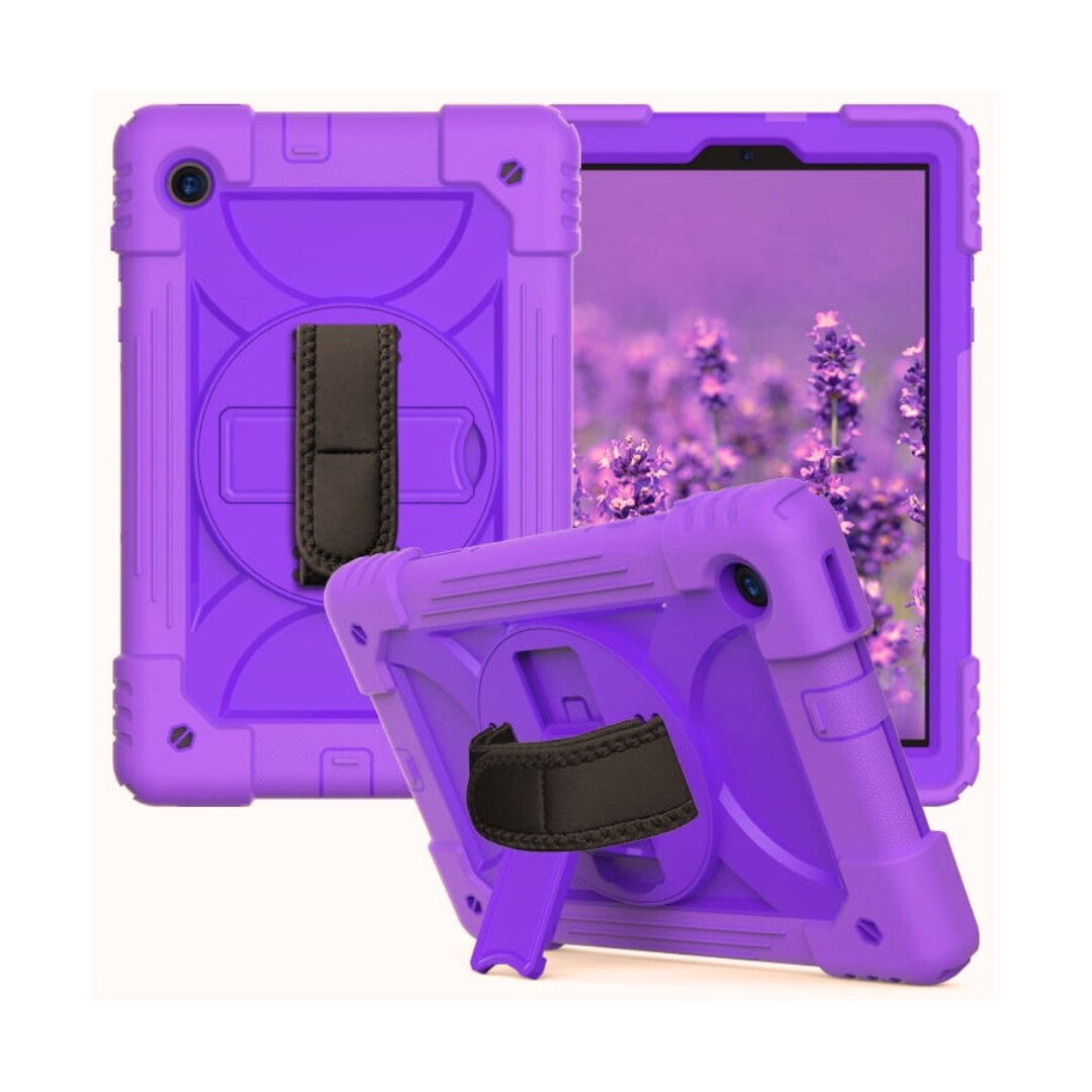 Husa tableta, Samsung Galaxy Tab A7 10.4", trei straturi, violet, cu suport si curea
