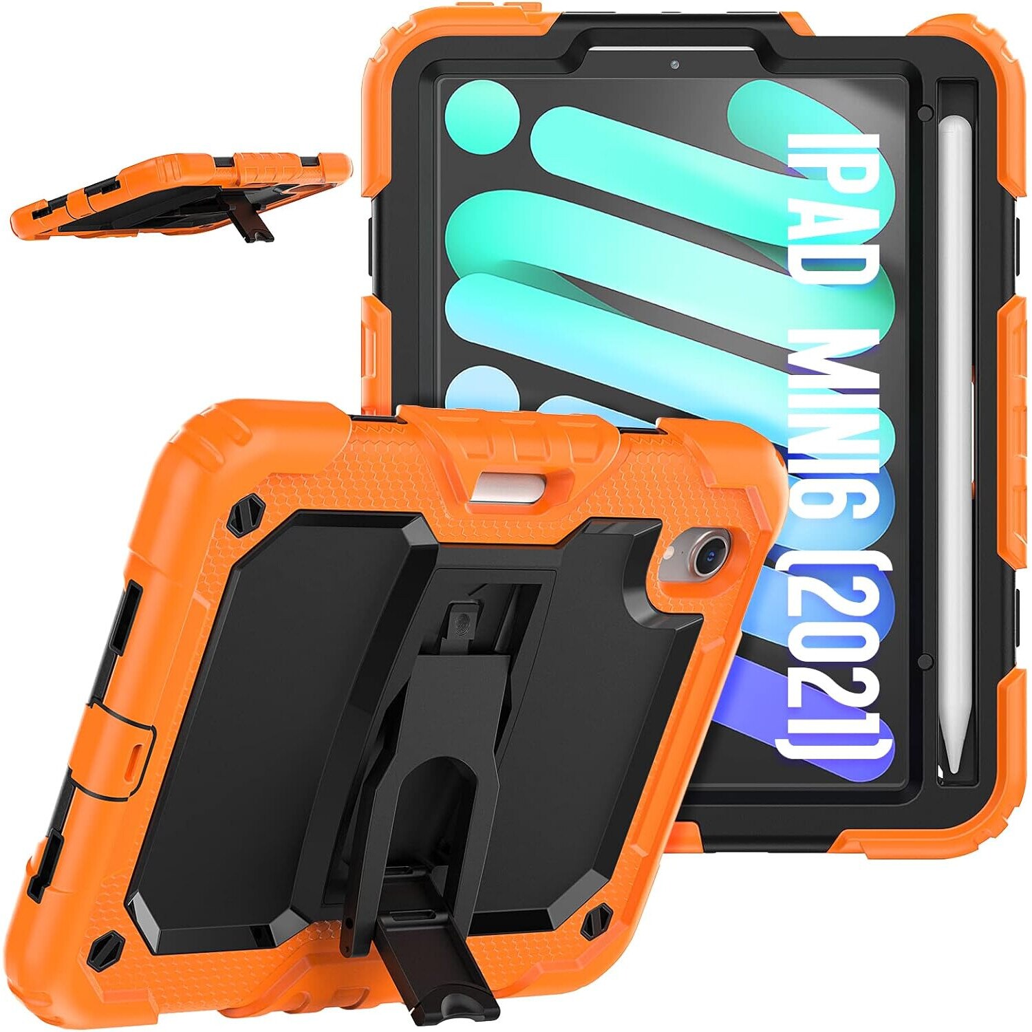 Etui pentru tableta, iPad Mini 6 8,3" 2021, portocalie, cu suport si curea de umar