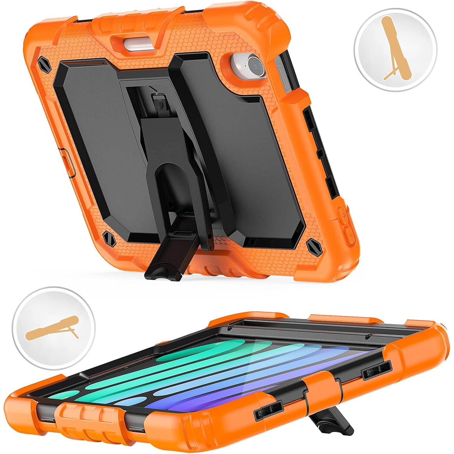 Etui pentru tableta, iPad Mini 6 8,3" 2021, portocalie, cu suport si curea de umar