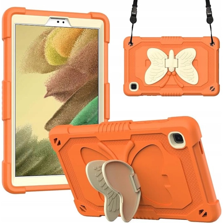 Husa pentru iPad 10.2", portocalie, cu suport tip fluture si curea de umar