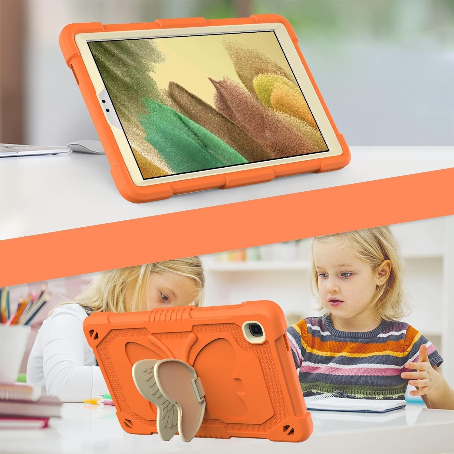Husa pentru iPad 10.2", portocalie, cu suport tip fluture si curea de umar