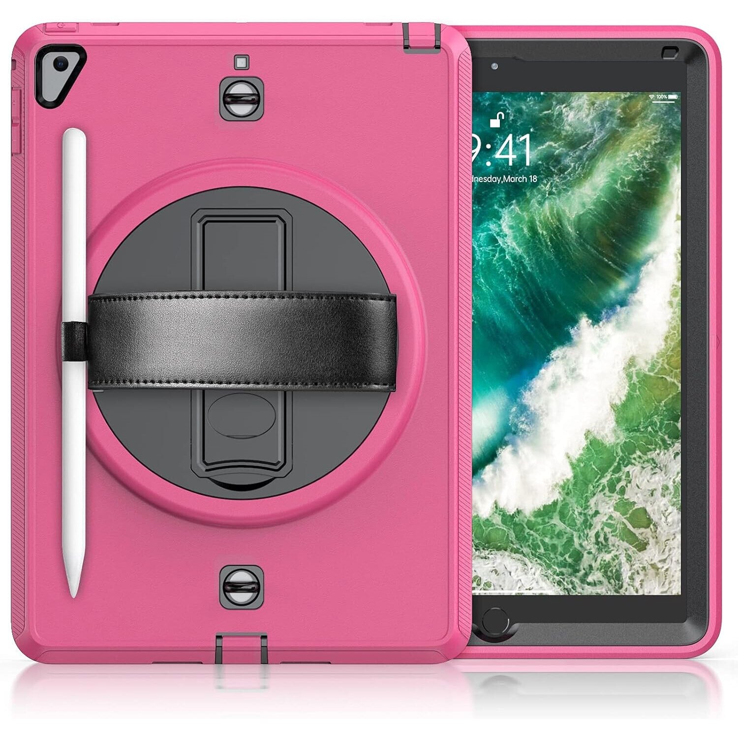 Husa tableta pentru iPad 10.2" (19/20/21), roz, cu suport si curea reglabila, constructie tripla
