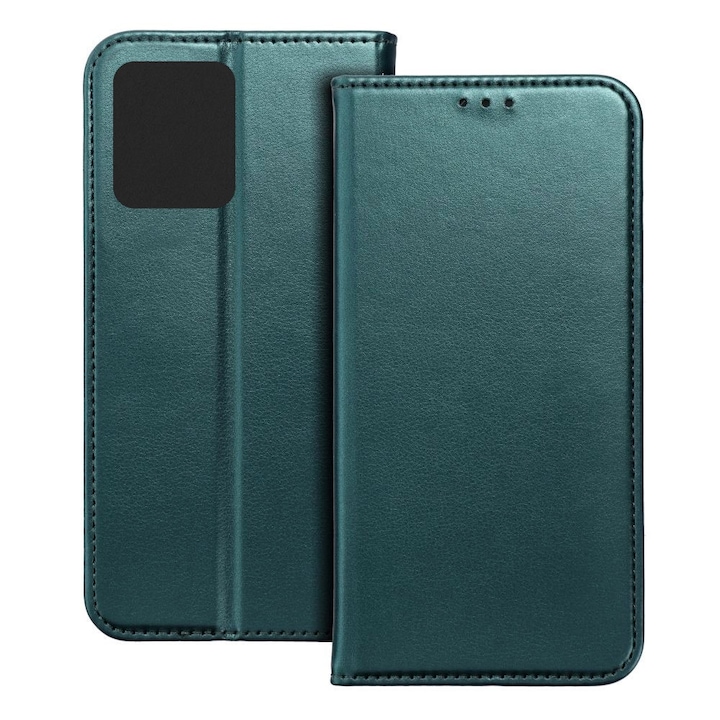 Husa pentru Motorola Moto G15, Piele ecologica, Premium PU Leather Book, Buzunar card, Inchidere magnetica, Functie stand / suport, Decupaj difuzor apeluri, Acoperire completa 360 de grade, Protectie fata-spate, Tip carte, Verde inchis