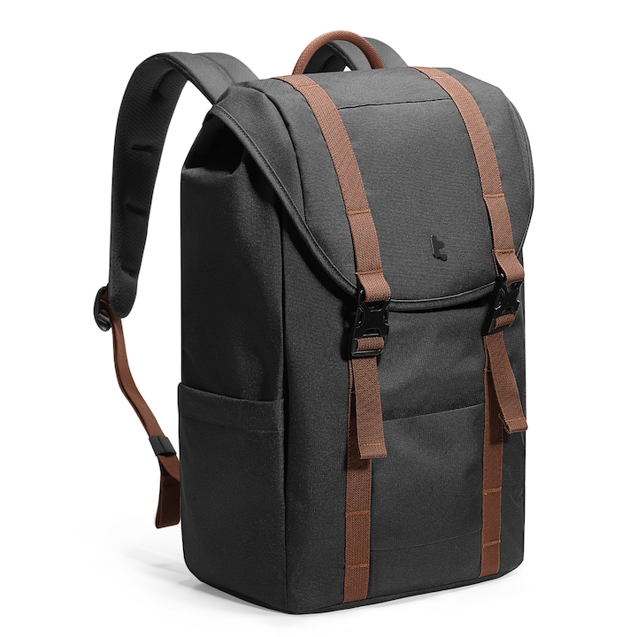 Rucsac TomToc Vintpack-TA1, 15.6", capacitate 22L, stil vintage, material rezistent apa, fermoare YKK, catarame Duraflex, compartiment laptop protejat, acces lateral rapid, chinga troler, buzunare smart, negru, design urban