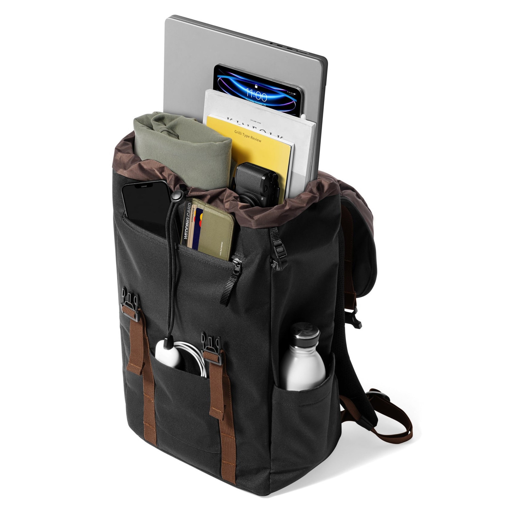 Rucsac TomToc Vintpack-TA1, 15.6", capacitate 22L, stil vintage, material rezistent apa, fermoare YKK, catarame Duraflex, compartiment laptop protejat, acces lateral rapid, chinga troler, buzunare smart, negru, design urban