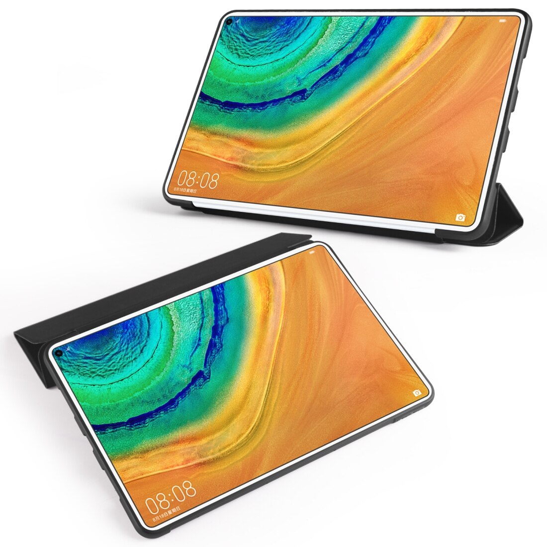 Husa tableta pentru Huawei MatePad Pro 10.8 inch, piele PU + TPU cu model hexagonal, capacitate de pliere in 3 sectiuni, suport integrat, negru