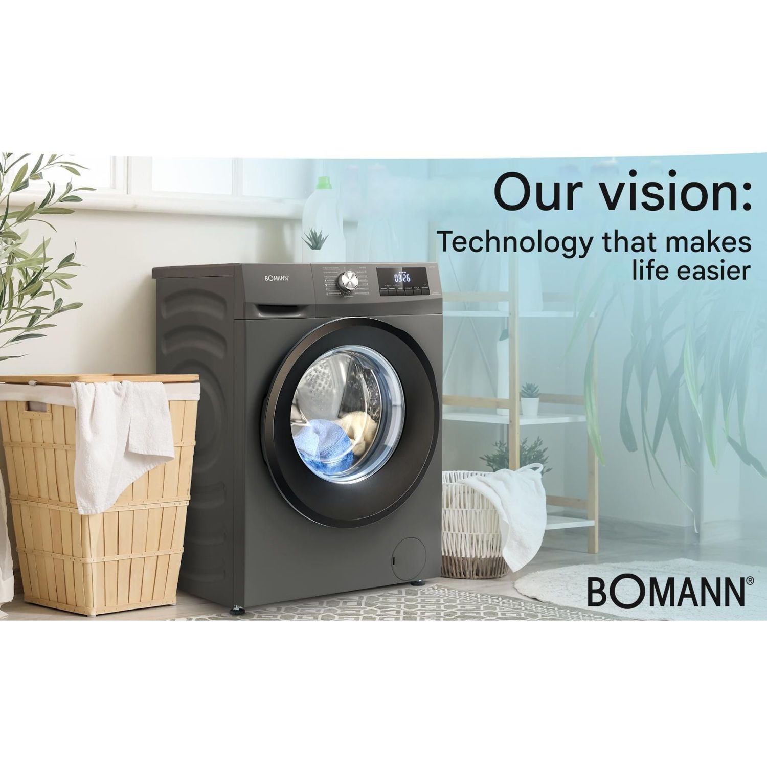 Masina de spalat rufe cu uscator Bomann, WAT7186N, capacitate 8kg, clasa A, 12 programe prestabilite + 3 programe uscare, 1400 rpm, afisaj LED, 6 trepte temperatura, protectie la preaplin, pornire intarziata, control spuma, control balans cuva, antracit