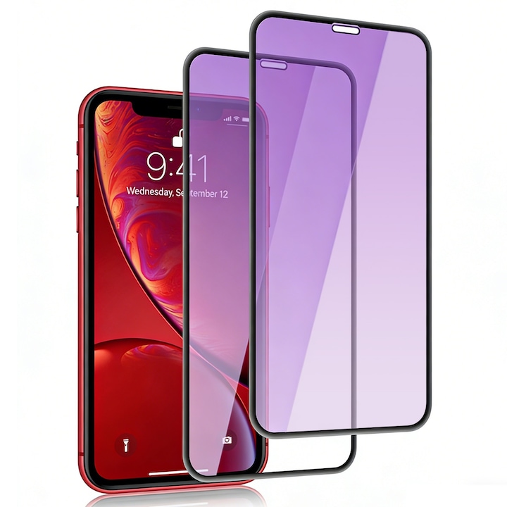 Set 2 Folie Sticla CRE8VE3, Folii protectie telefoane, Compatibil Apple iPhone 15/16, Protectie Profesionala Ecran 3D, Anti-lumina albastra, Aluminiu inalt, Full Cover, MaxDefense+ Anti Zgarieturi, Sticla Securizata, Duritate Militara, Ultra HD, Lila