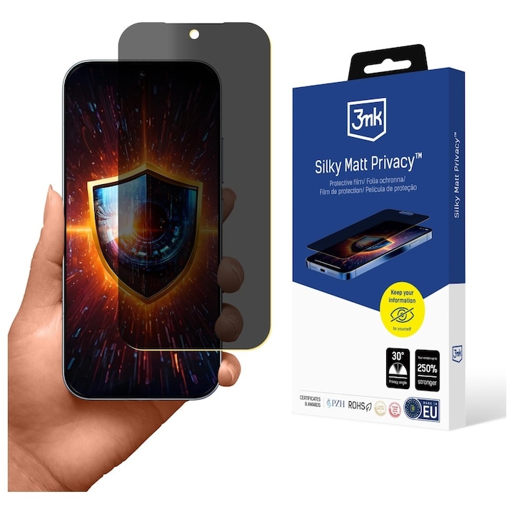 Folie protectie 3mk Silky Matt Privacy compatibila cu Xiaomi 17, Negru