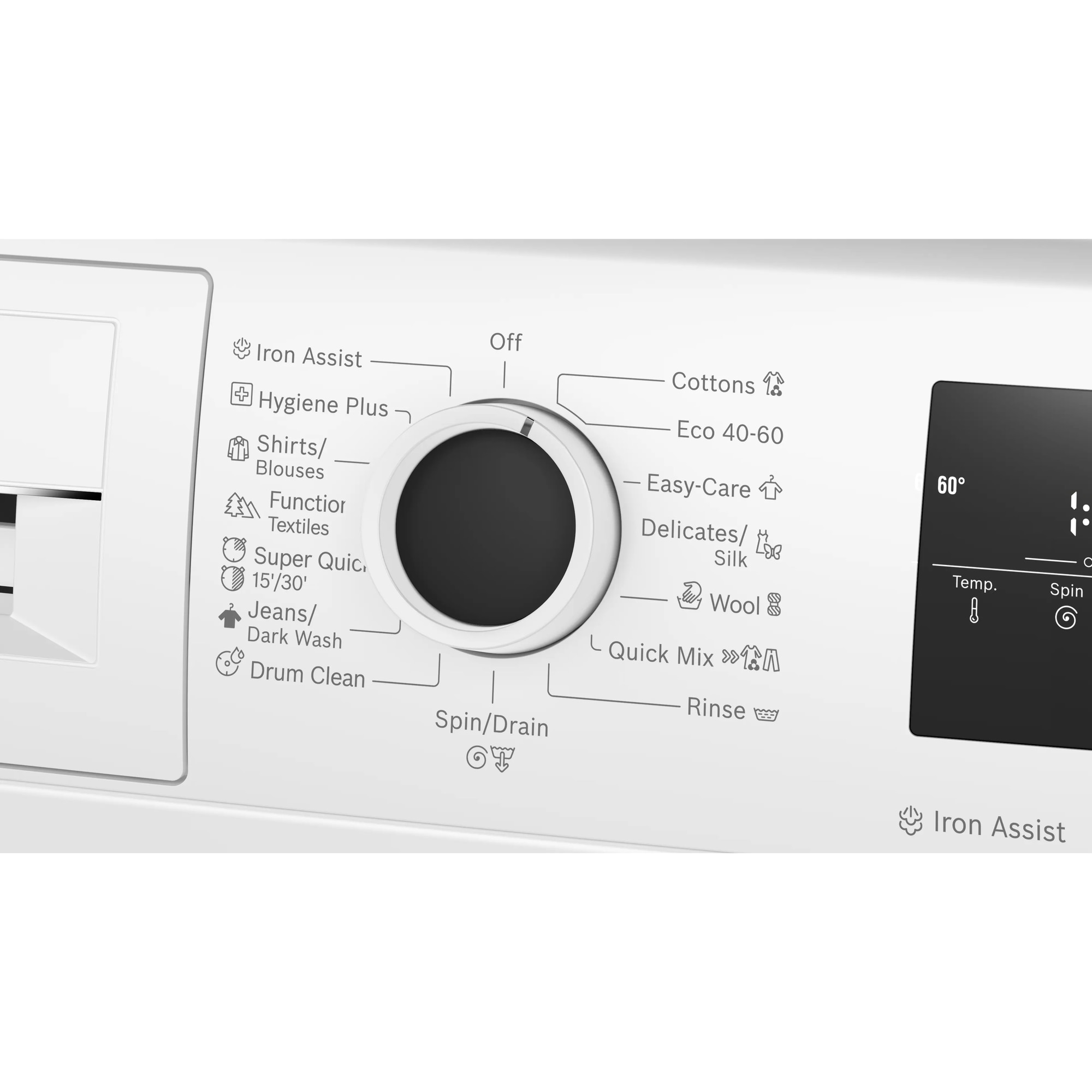 RESIGILAT: Masina de spalat rufe Bosch WAN2826SBY, 8 Kg, 1400 RPM, Iron Assist, Hygiene Plus, EcoSilence Drive, Control electronic/touch, Speed Perfect, program Dark colors, Clasa A, 60 cm, Alb/antracit