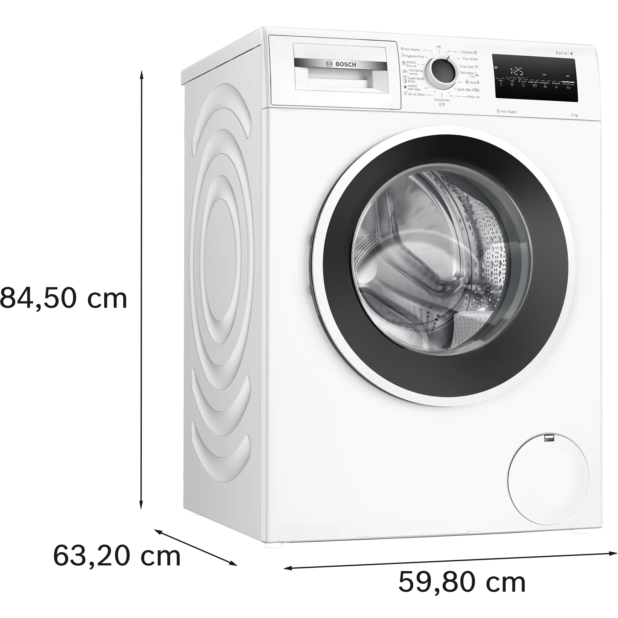 RESIGILAT: Masina de spalat rufe Bosch WAN2826SBY, 8 Kg, 1400 RPM, Iron Assist, Hygiene Plus, EcoSilence Drive, Control electronic/touch, Speed Perfect, program Dark colors, Clasa A, 60 cm, Alb/antracit