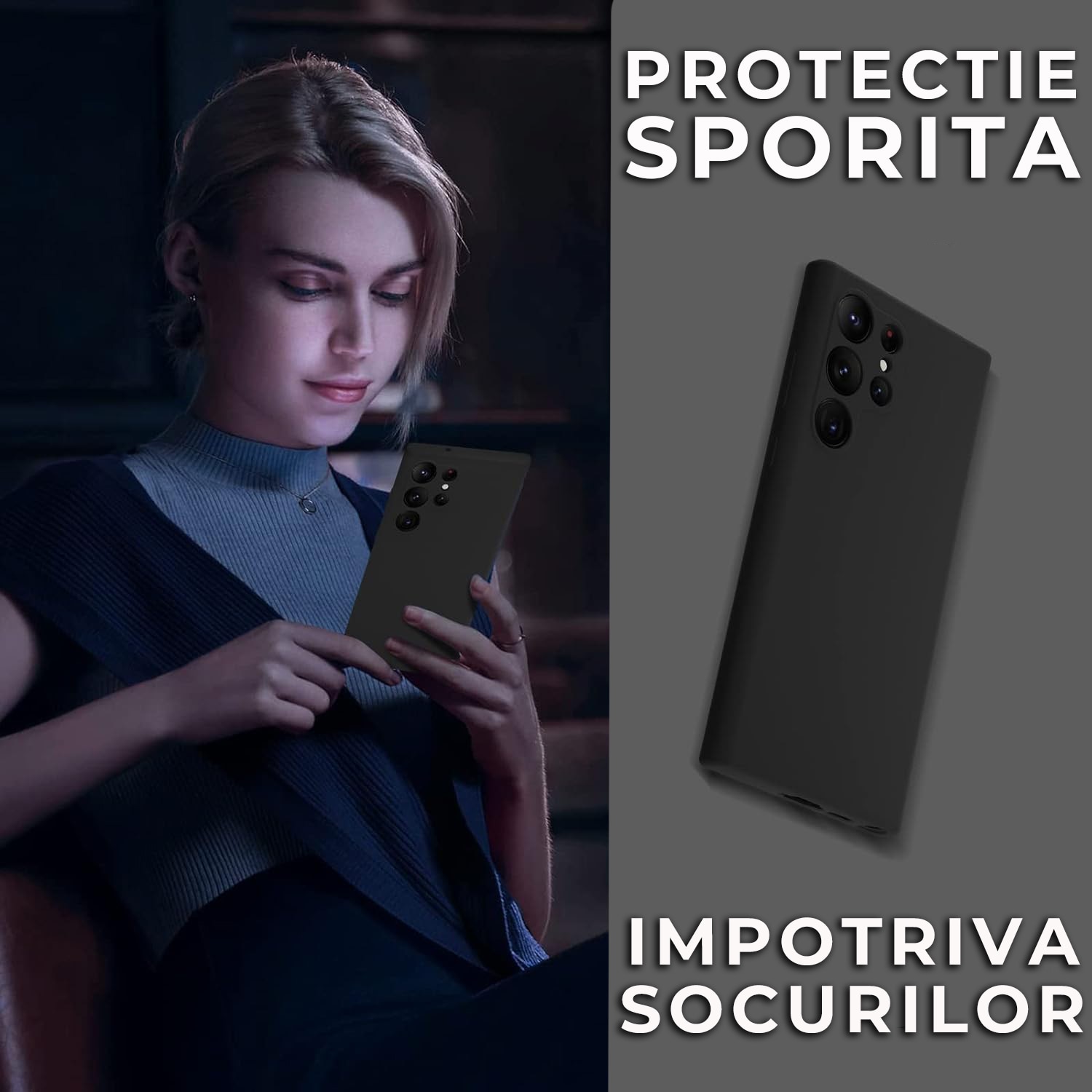 Husa pentru Samsung Galaxy S24 Ultra Premium Silicon Daden®, Protectie Camera, Antisoc, Calitate Premium, Negru