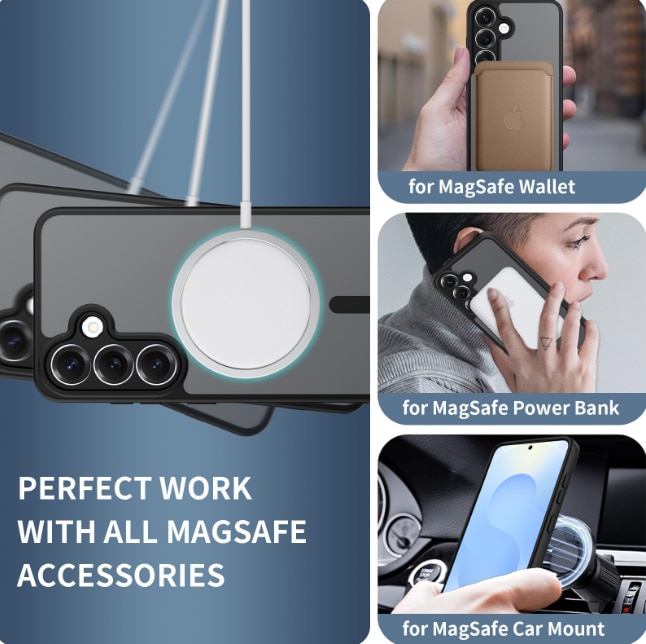 Husa pentru Samsung Galaxy S24 Plus, MagSafe, Hybrid Ultra Slim, Carcasa spate Mat, Hardcase, Antisoc, Negru