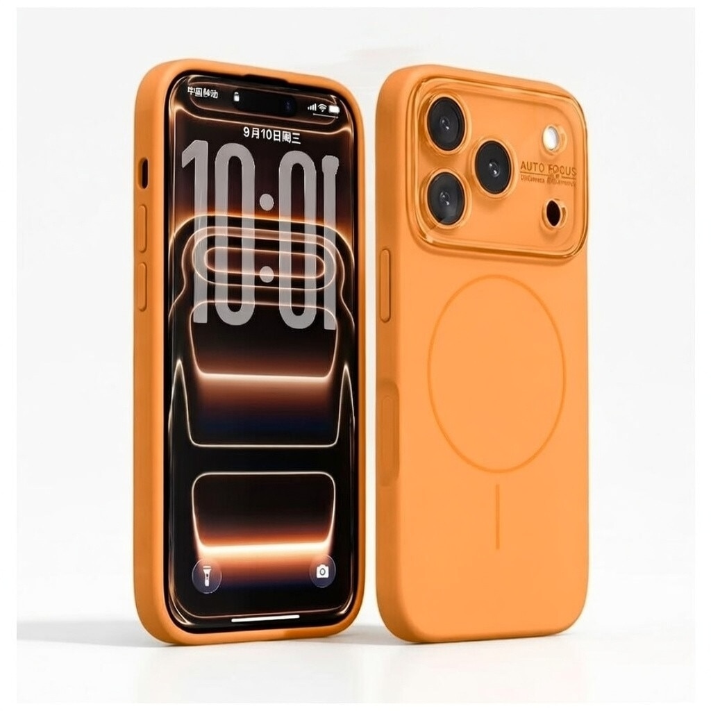 Husa pentru iPhone 17 Pro, Silicon Catifelat cu Interior din Microfibra, Compatibila cu MagSafe, Protectie Completa Camera, Portocaliu