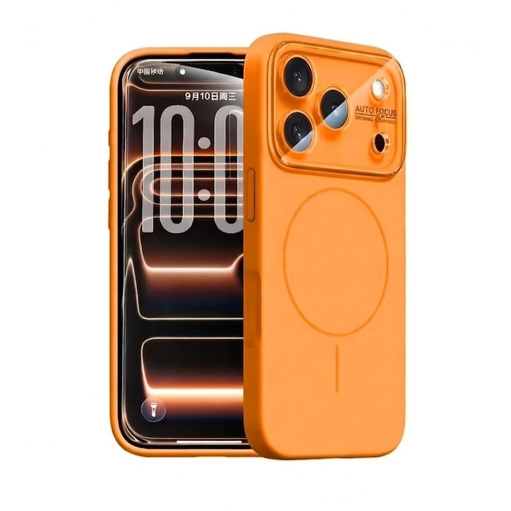 Husa pentru iPhone 17 Pro, Silicon Catifelat cu Interior din Microfibra, Compatibila cu MagSafe, Protectie Completa Camera, Portocaliu