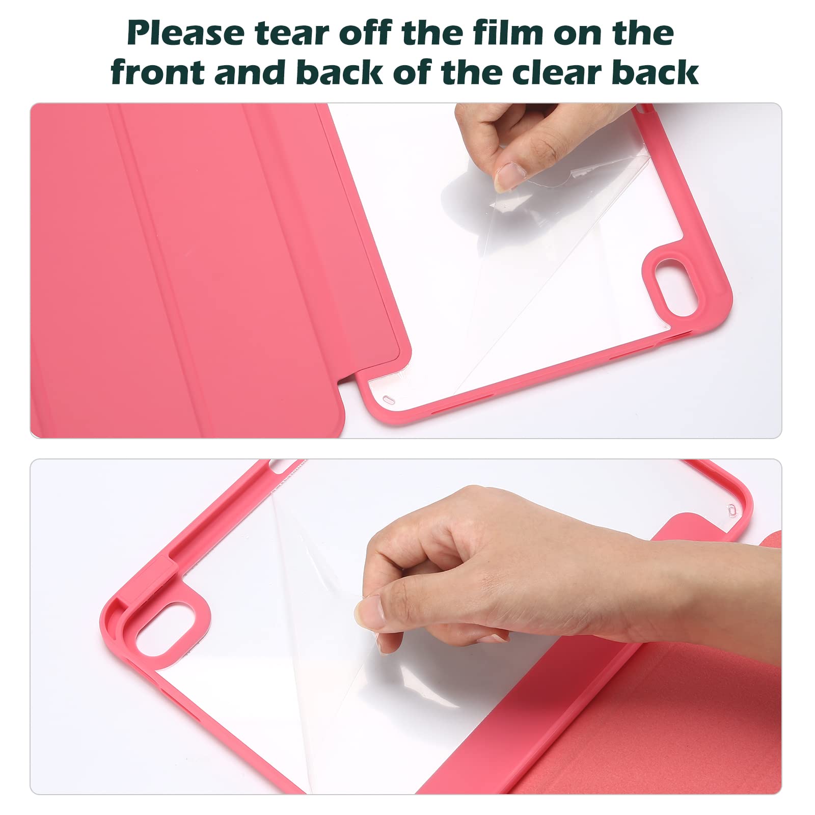 Husa tableta pentru iPad 11th gen 11-inch 2025 si iPad 10th gen 10.9-inch 2022, compartiment pentru Apple Pencil, design tri-fold, capac spate transparent, auto sleep/wake, ZYciyci®, rosu pepene verde