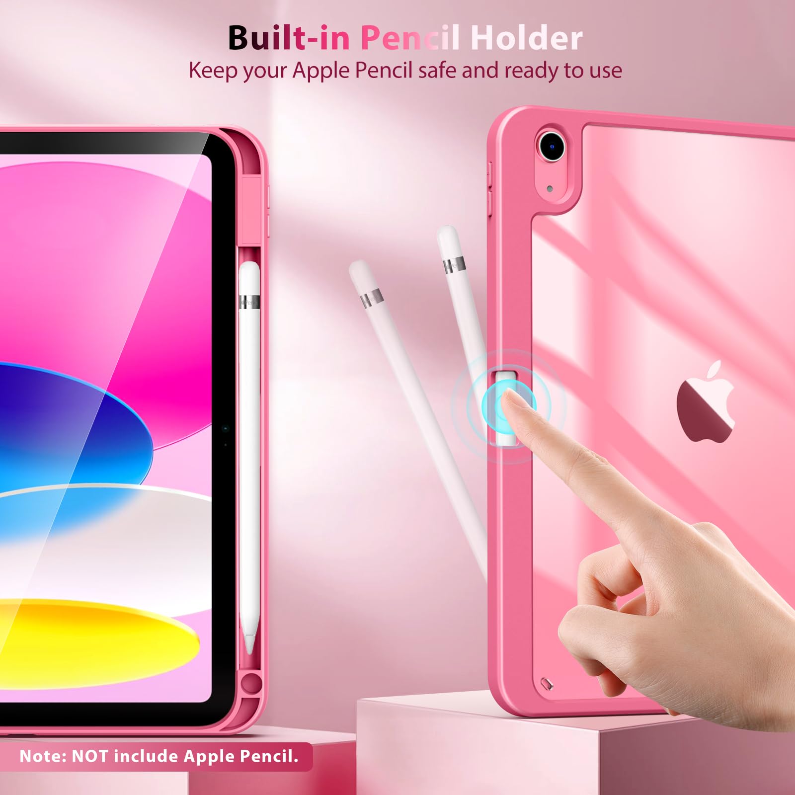 Husa tableta pentru iPad 11th gen 11-inch 2025 si iPad 10th gen 10.9-inch 2022, compartiment pentru Apple Pencil, design tri-fold, capac spate transparent, auto sleep/wake, ZYciyci®, rosu pepene verde