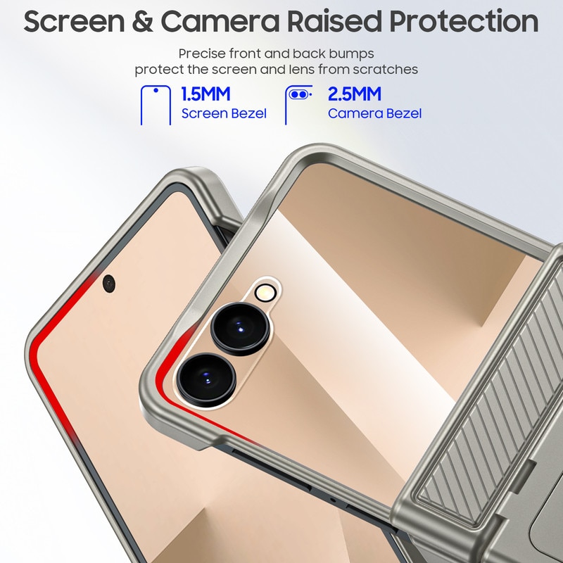 Husa telefon, pentru Samsung Galaxy Z Flip 7, cu suport pentru carduri, protectie pentru balama, protectie ecran, Titan Gray