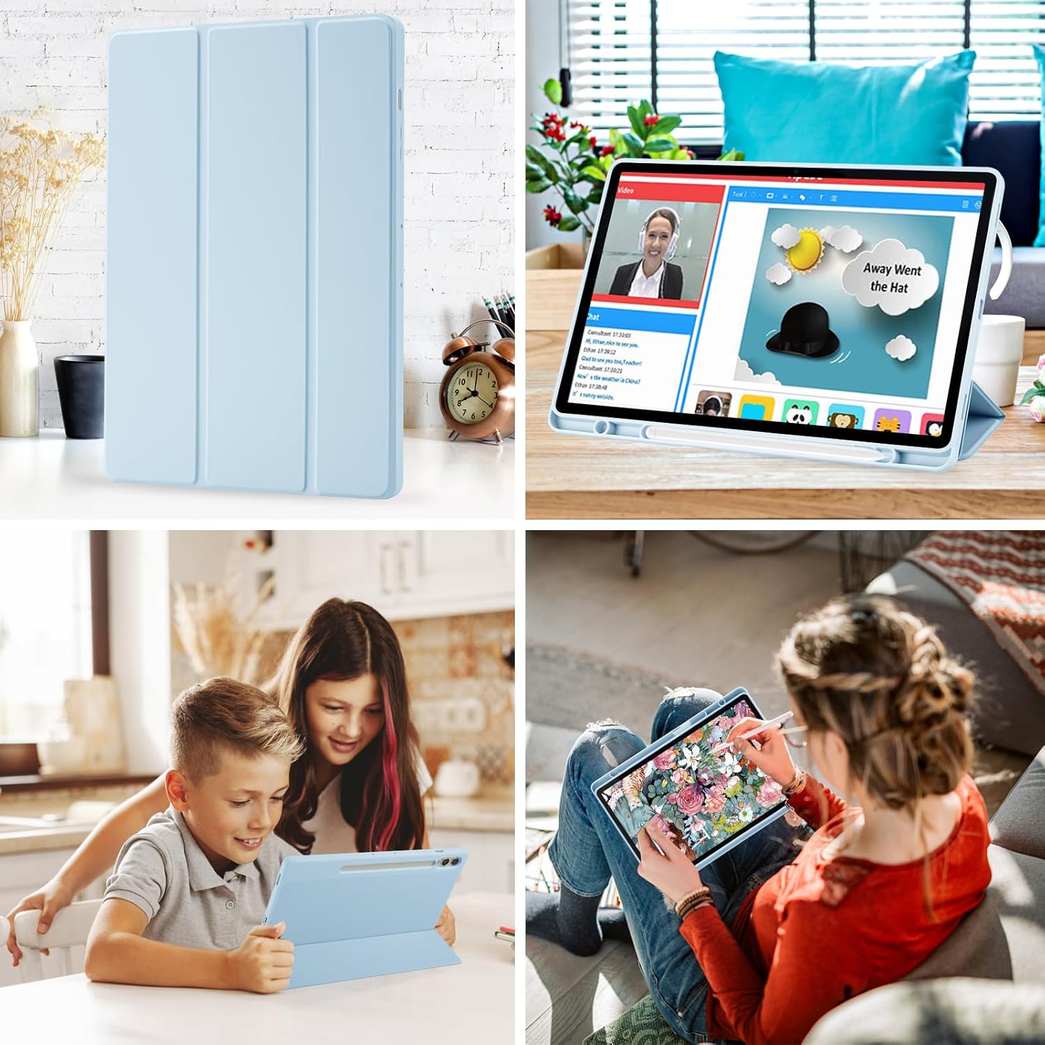 Husa premium pentru Samsung Galaxy Tab S10Lite/S10Fe/S10/S9/S9FE, 11", Sigloo, UltraSlim, functie sleep/wake-up si slot pentru S-Pen, Albastru