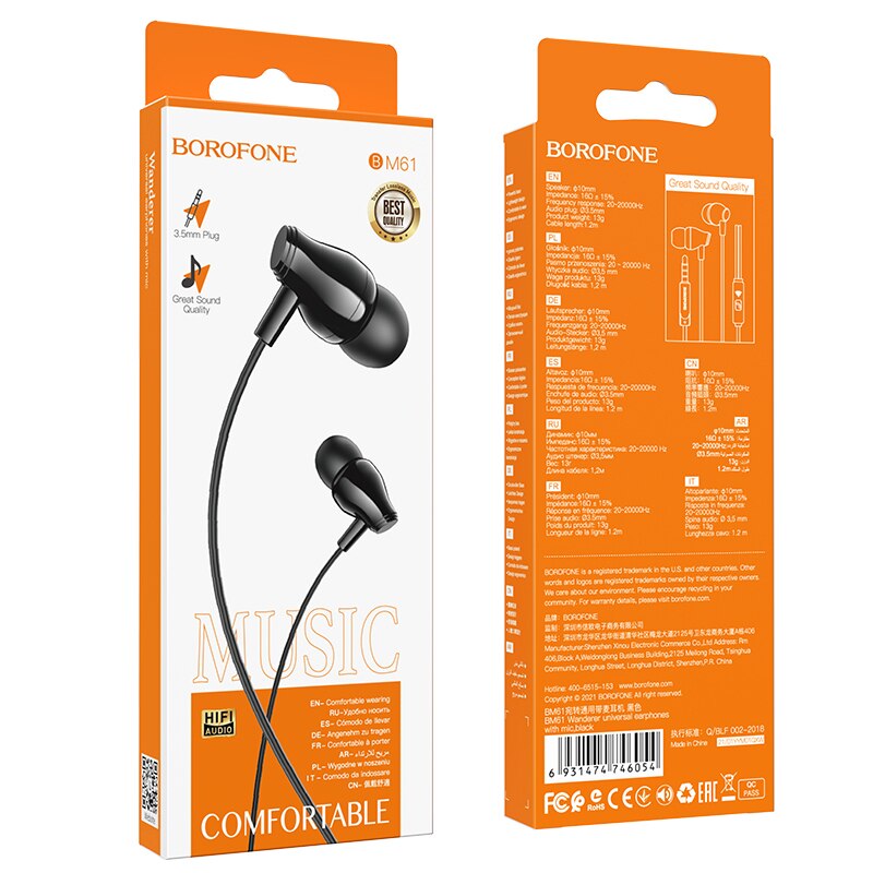 Casti Borofone BM61 Wanderer cu microfon negru
