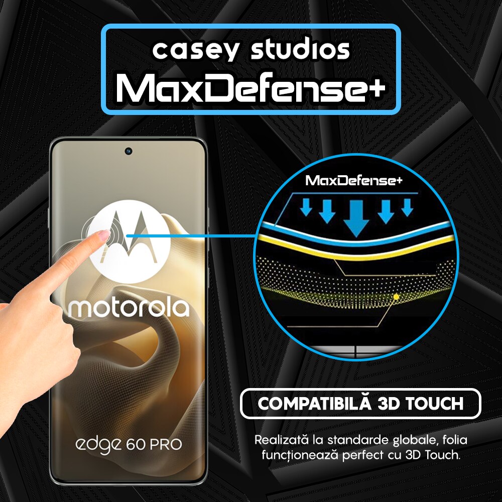 Folie Sticla CASEY STUDIOS™ pentru Motorola Edge 60 Pro, Full Cover 3D, Full Glue, Duritate Militara, Protectie Profesionala Ecran 3D, Anti Zgarieturi, Margini Negre