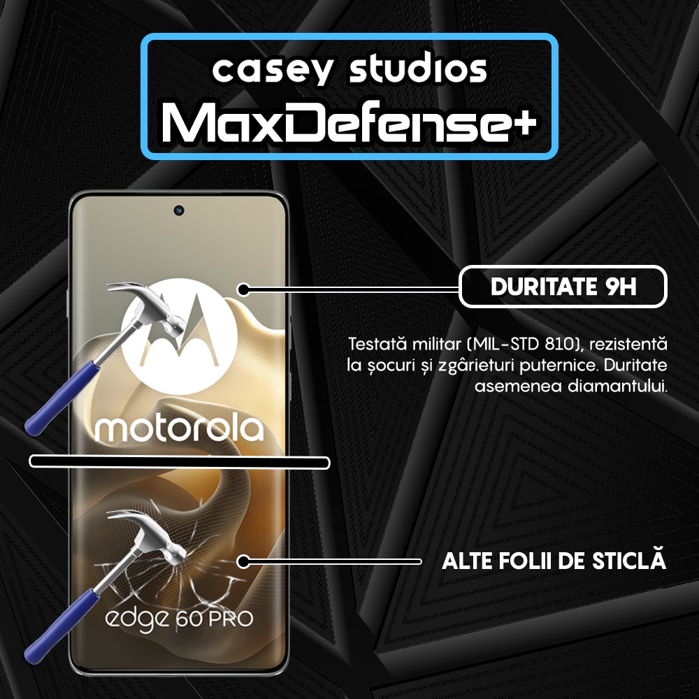 Folie Sticla CASEY STUDIOS™ pentru Motorola Edge 60 Pro, Full Cover 3D, Full Glue, Duritate Militara, Protectie Profesionala Ecran 3D, Anti Zgarieturi, Margini Negre