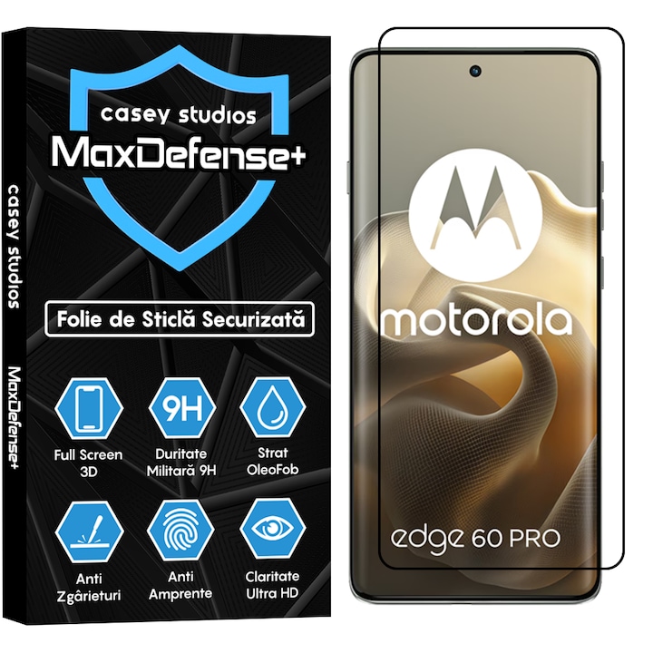 Folie Sticla CASEY STUDIOS™ pentru Motorola Edge 60 Pro, Full Cover 3D, Full Glue, Duritate Militara, Protectie Profesionala Ecran 3D, Anti Zgarieturi, Margini Negre