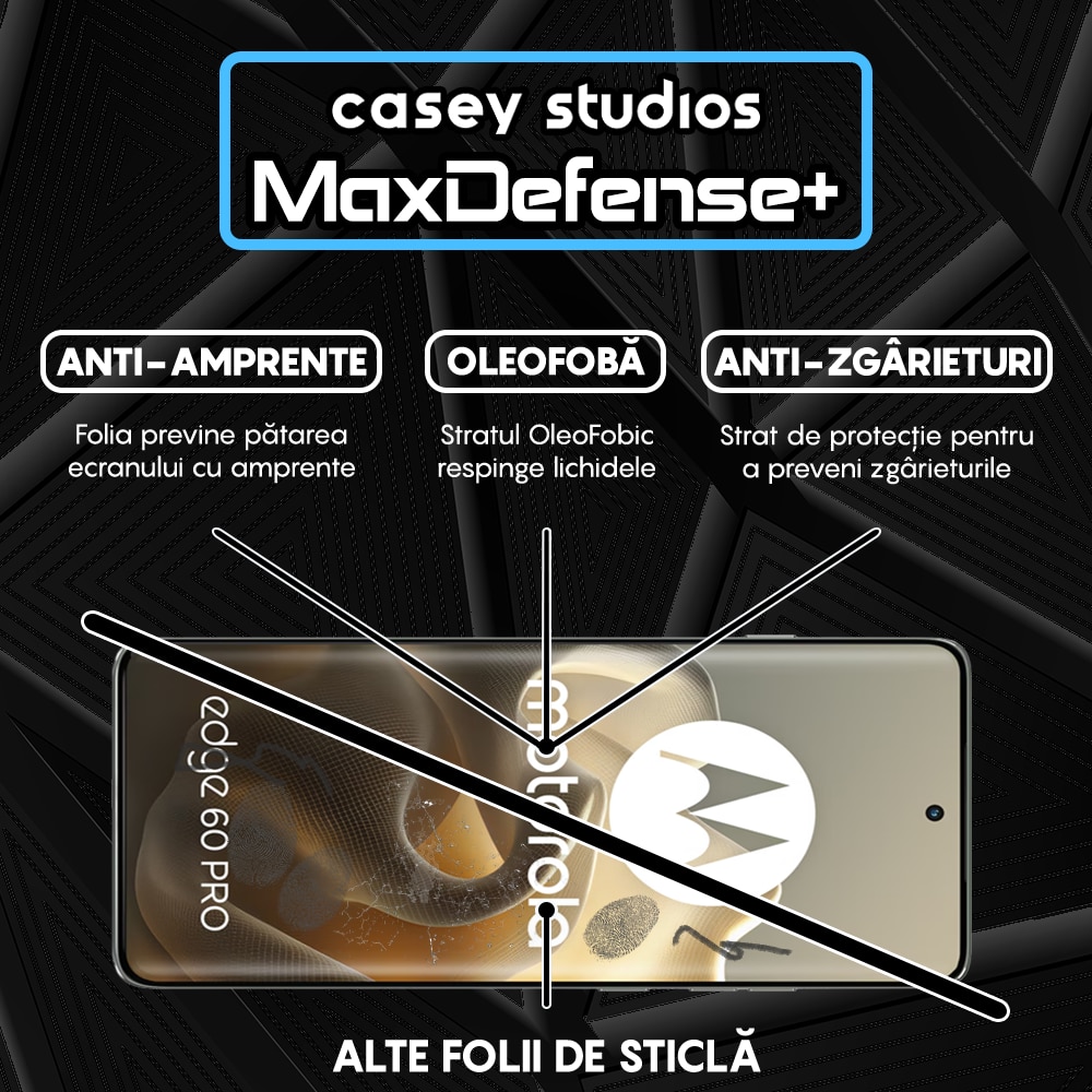 Folie Sticla CASEY STUDIOS™ pentru Motorola Edge 60 Pro, Full Cover 3D, Full Glue, Duritate Militara, Protectie Profesionala Ecran 3D, Anti Zgarieturi, Margini Negre