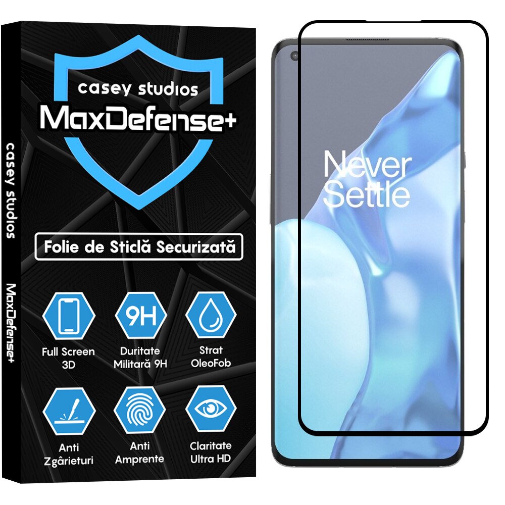 Folie Sticla CASEY STUDIOS™ compatibila cu OnePlus 9 Pro, MaxDefense+, Anti Zgarieturi, Full Glue, Full Cover 3D, Protectie Ecran 3D, Duritate Ridicata, Margini Negre
