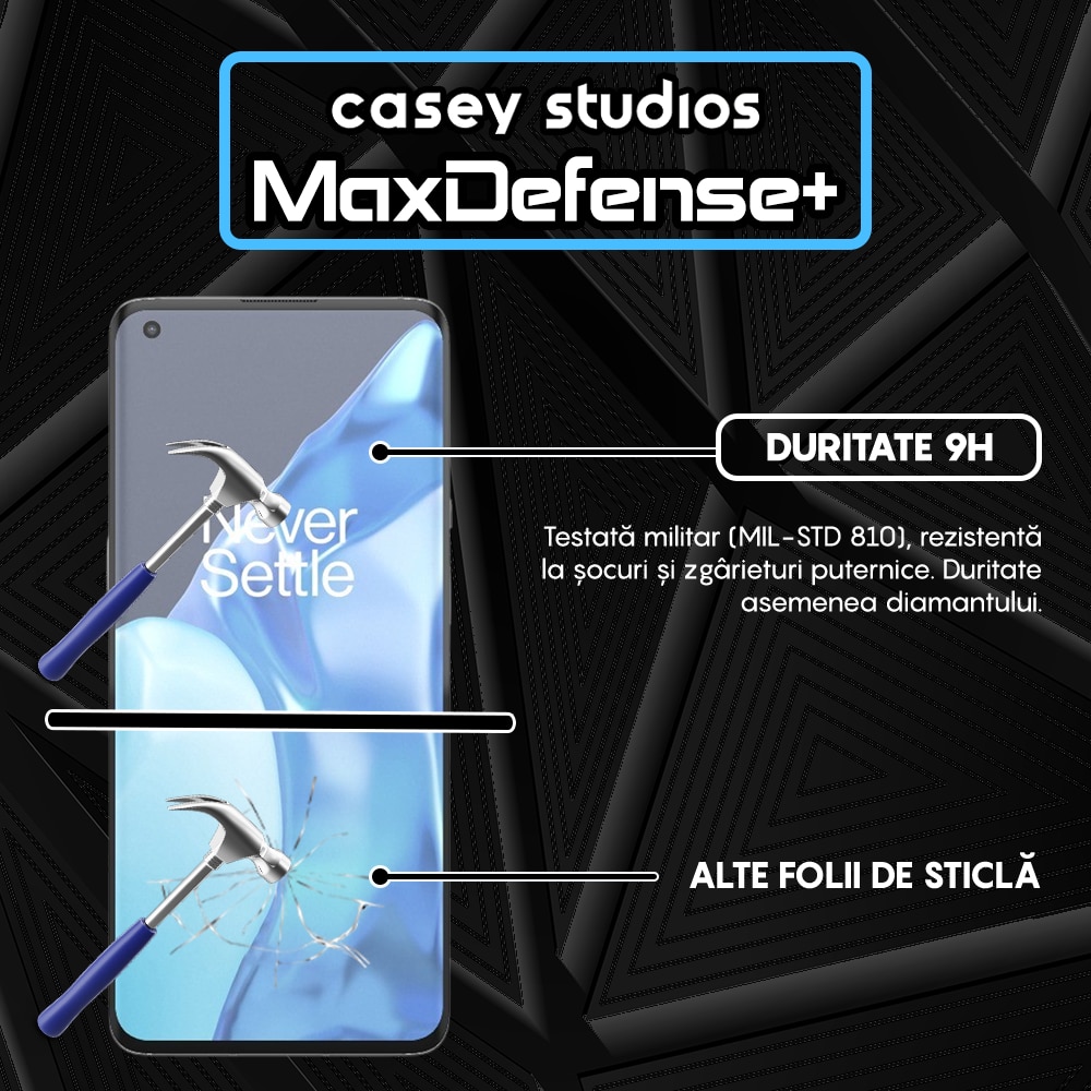 Folie Sticla CASEY STUDIOS™ compatibila cu OnePlus 9 Pro, MaxDefense+, Anti Zgarieturi, Full Glue, Full Cover 3D, Protectie Ecran 3D, Duritate Ridicata, Margini Negre