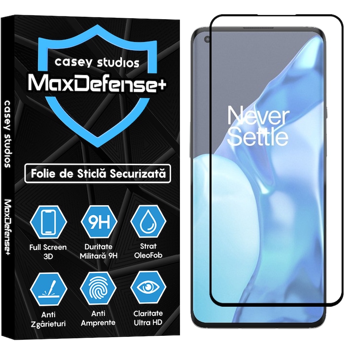 Folie Sticla CASEY STUDIOS™ compatibila cu OnePlus 9 Pro, MaxDefense+, Anti Zgarieturi, Full Glue, Full Cover 3D, Protectie Ecran 3D, Duritate Ridicata, Margini Negre