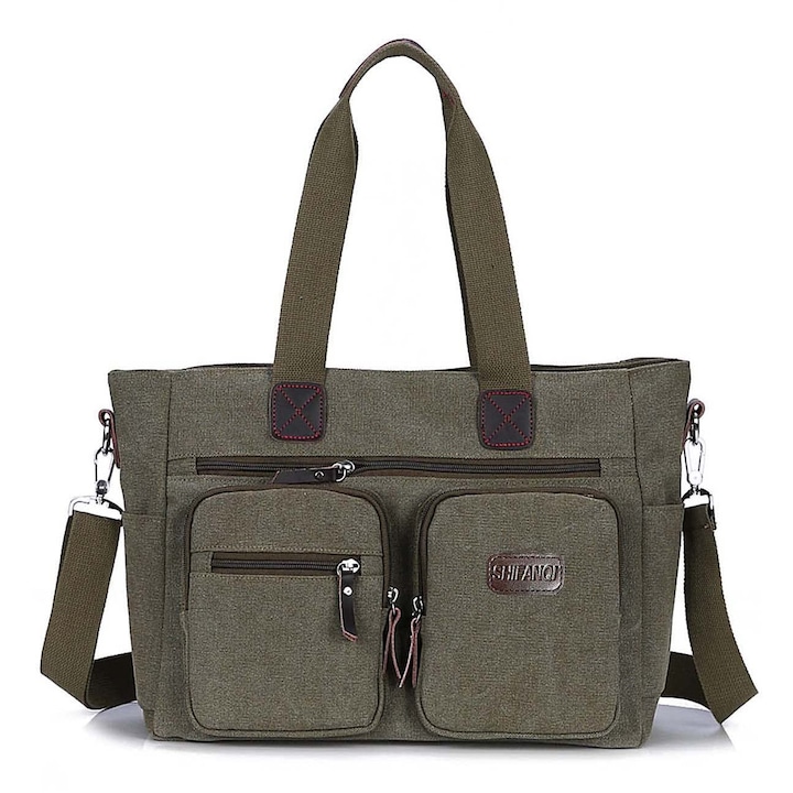 Geanta Laptop Canvas 15.6 Inch Verde