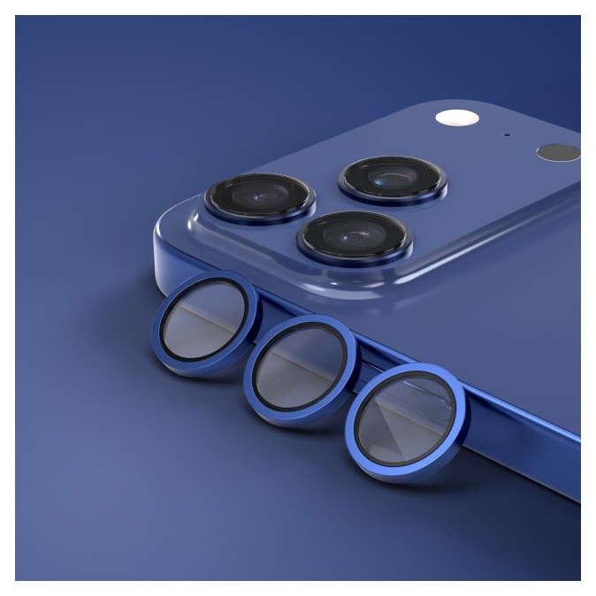Folie Protectie Camera Individuala Etteri Compatibila Cu iPhone 17 Pro Max, Rama Metal, Aplicator Inclus, Blue