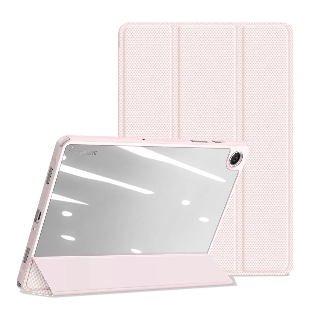 Husa premium pentru Samsung Galaxy Tab S6 Lite 2024/2022, 10.4", Sigloo, interior de piele sintetica, suport Smart Pen, spatele din policarbonat transparent, rezistent la socuri, Pink