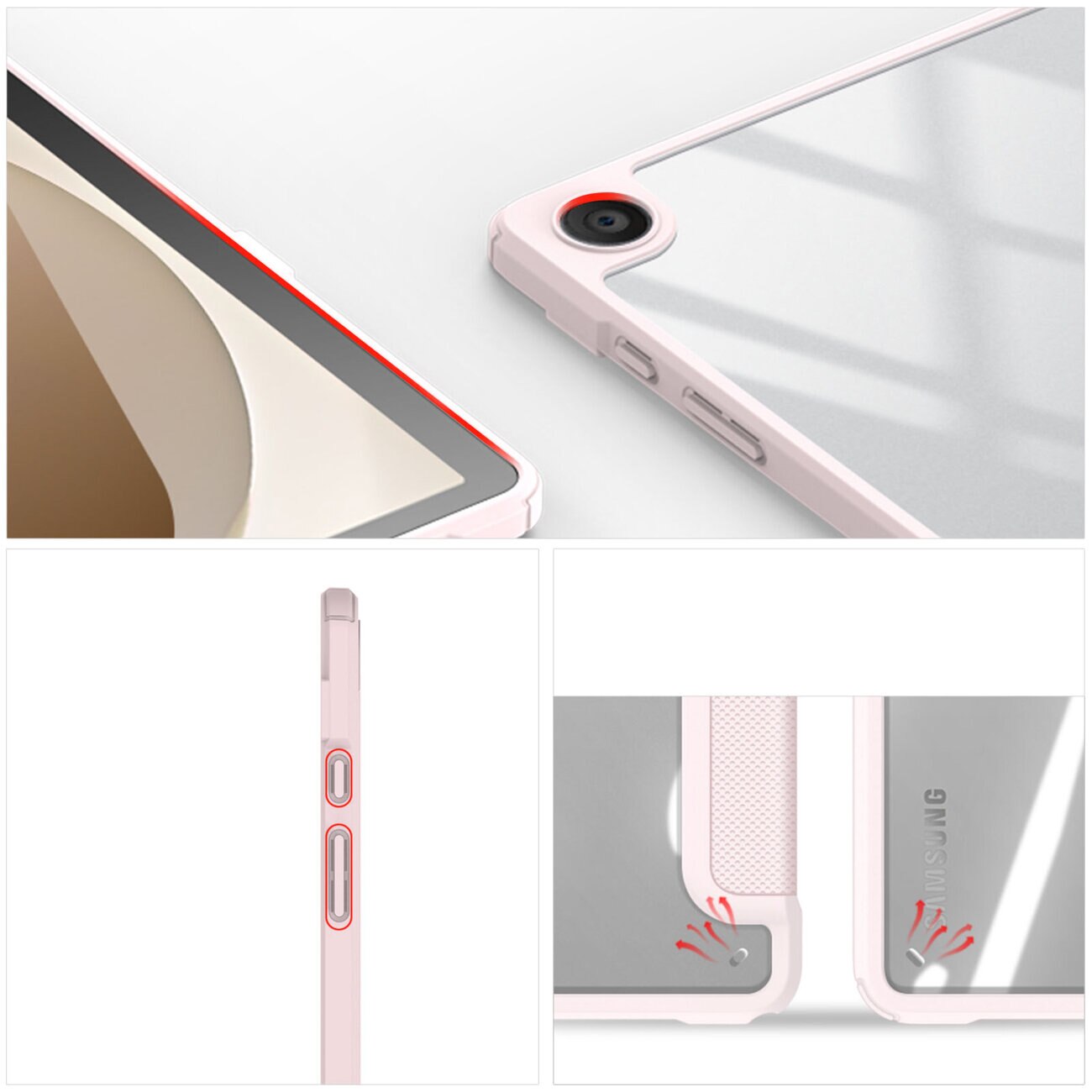 Husa premium pentru Samsung Galaxy Tab S6 Lite 2024/2022, 10.4", Sigloo, interior de piele sintetica, suport Smart Pen, spatele din policarbonat transparent, rezistent la socuri, Pink