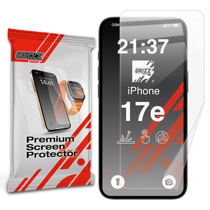 Folie protectie GrizzGlass CeramicFilm compatibila cu iPhone 17e / 16e, Clear