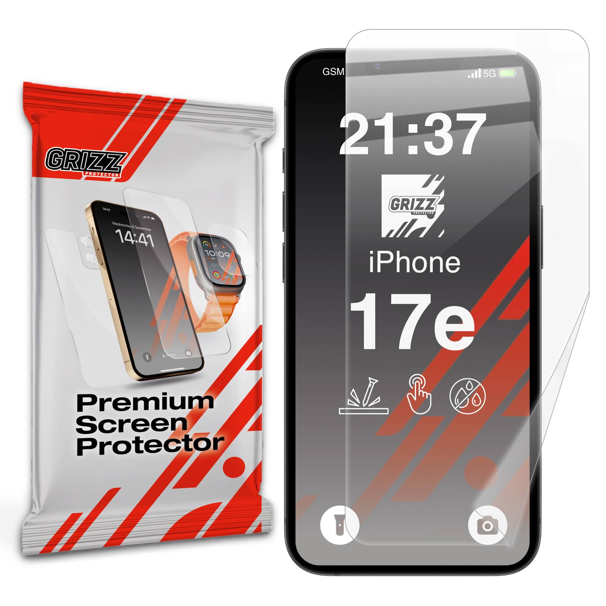 Folie protectie GrizzGlass CeramicFilm compatibila cu iPhone 17e / 16e, Clear