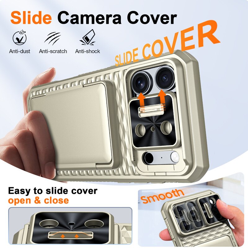 Husa pentru iPhone 17 Pro Max, protectie completa, antiscoc, suport, rigid, gauri precise, capac glisant camera, portofel cu slot carduri, protectie RFID, Titan Gray