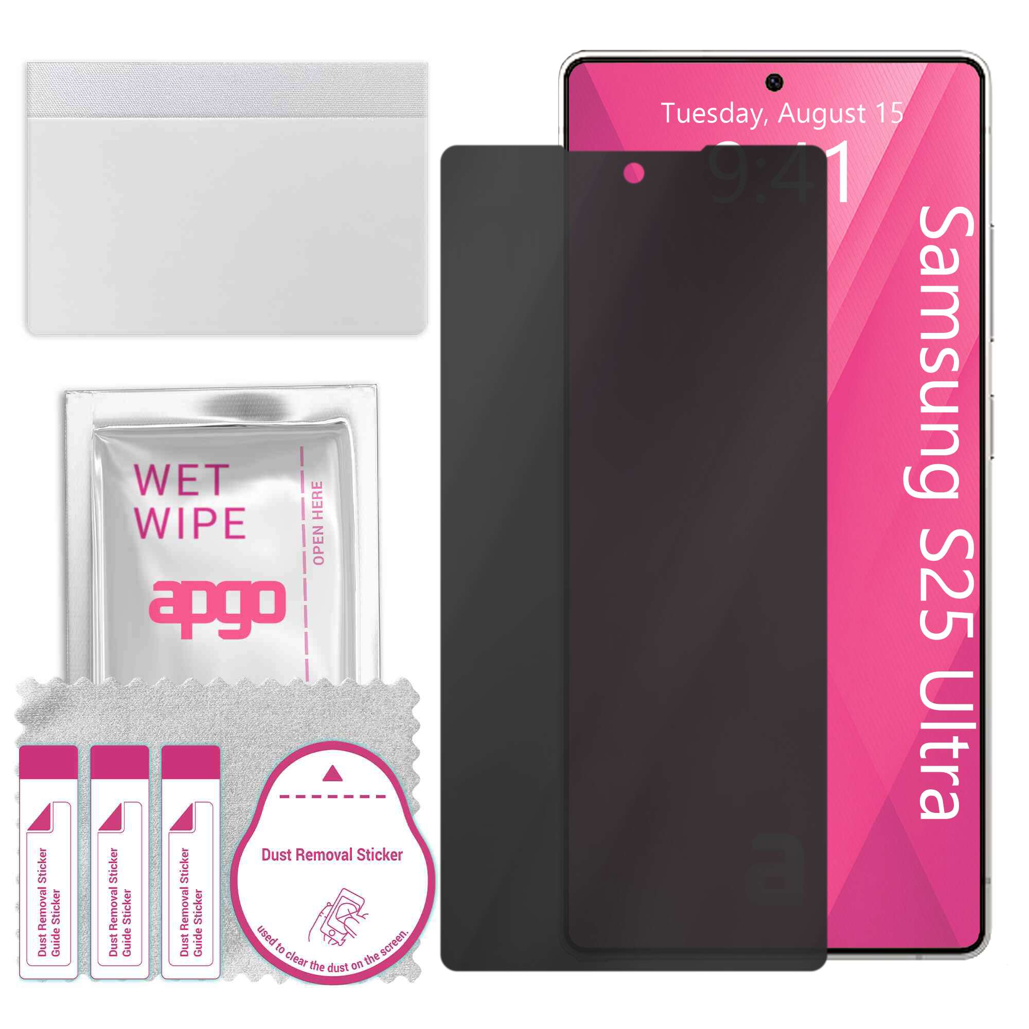 Folie protectie PRIVACY apgo, pentru Samsung Galaxy S25 Ultra, efect anti-spionaj, Hidrogel, Full Glue, 5D, mat, ultra-subtire