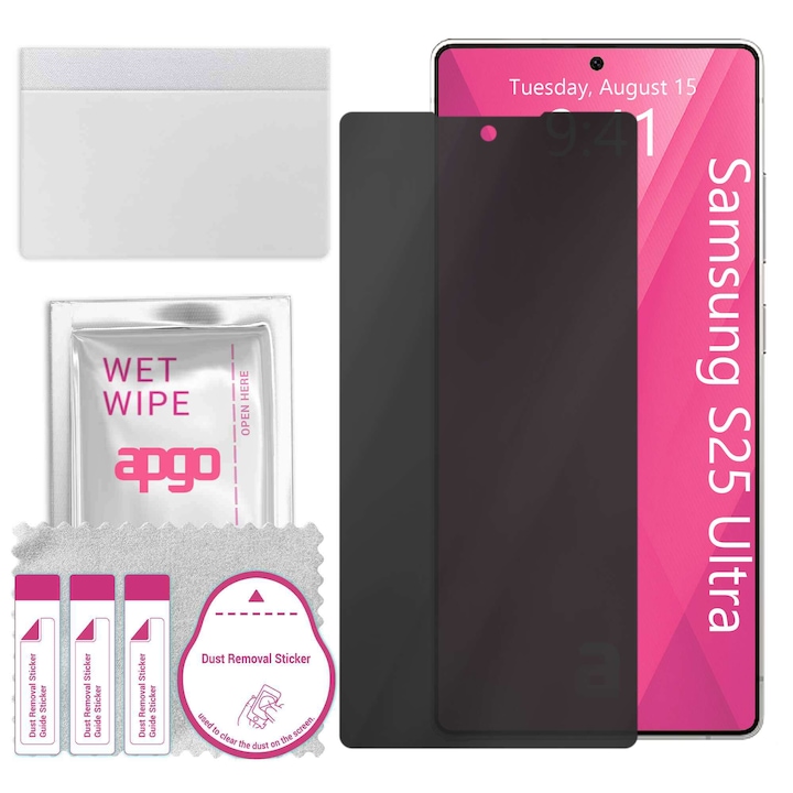 Folie protectie PRIVACY apgo, pentru Samsung Galaxy S25 Ultra, efect anti-spionaj, Hidrogel, Full Glue, 5D, mat, ultra-subtire