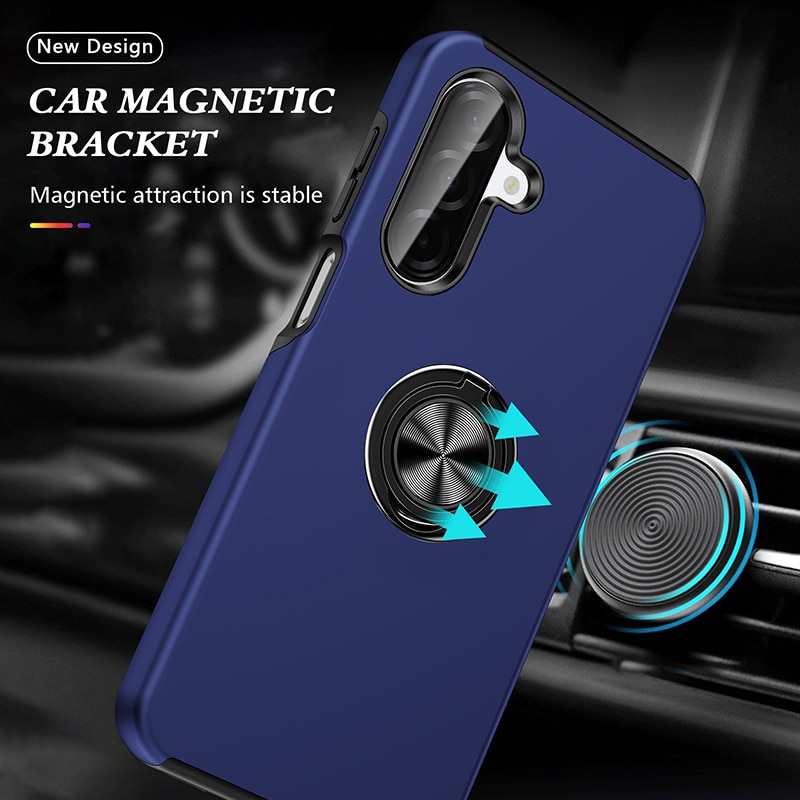 Husa Magnetica Subtire cu Inel Metalic compatibila cu Samsung Galaxy A57, Albastru inchis