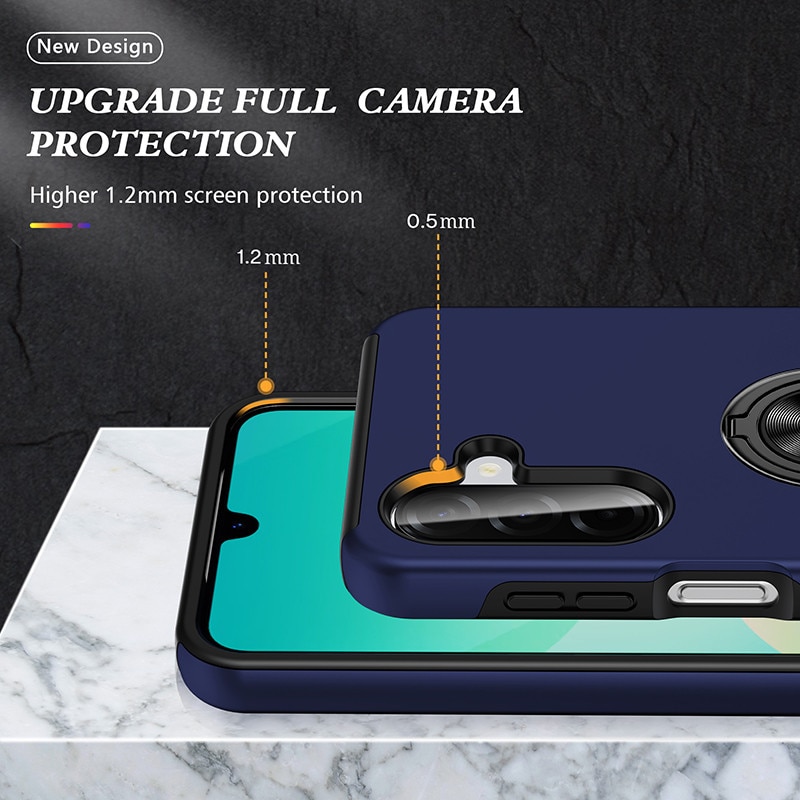 Husa Magnetica Subtire cu Inel Metalic compatibila cu Samsung Galaxy A57, Albastru inchis